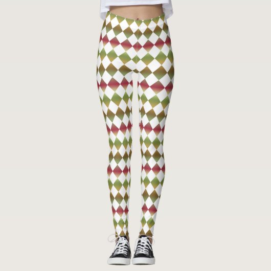Farbenfrohes Schachbrett-Diamantmuster Leggings (Vorderseite)