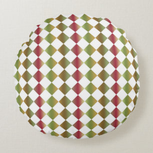 Farbenfrohes Schachbrett-Diamantmuster  Rundes Kissen