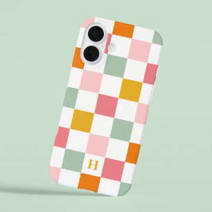 Farbenfrohes Schachbrett-Monogramm iPhone 16 Hülle