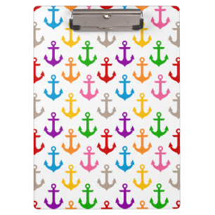 Farbenfrohes Schiff-Anker-Design Weiß Klemmbrett