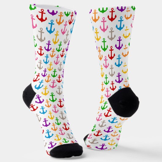 Farbenfrohes Schiff-Anker-Design Weiß Socken (Gewinkelt)