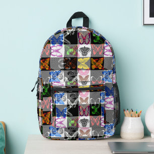 Farbenfrohes Schmetterlings-Karo-Tartan-Karo-Desig Bedruckter Rucksack