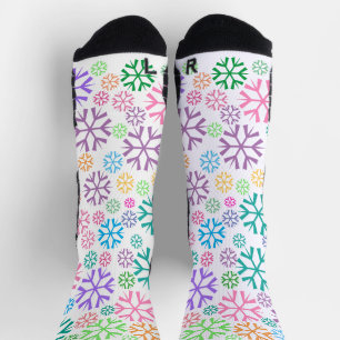 Farbenfrohes Schneeflockenmuster auf Weiß Socken