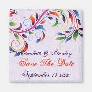Farbenfrohes Scroll-Blatt lila Hochzeit Save the D Magnet