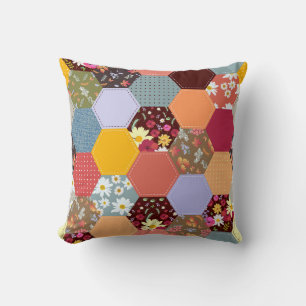 Farbenfrohes Sechseck-Blumen- Quilt-Design Kissen