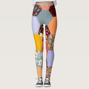 Farbenfrohes Sechseck-Blumen- Quiltmuster Leggings