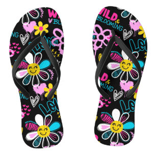Farbenfrohes Smiley-Blumen-Graffiti-Muster Badesandalen