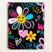 Farbenfrohes Smiley-Blumen-Graffiti-Muster Planer (Vorderseite)