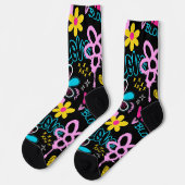 Farbenfrohes Smiley-Blumen-Graffiti-Muster  Socken (Linkes Detail)