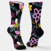 Farbenfrohes Smiley-Blumen-Graffiti-Muster  Socken (Gewinkelt)