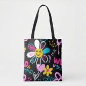 Farbenfrohes Smiley-Blumen-Graffiti-Muster  Tasche (Vorderseite)
