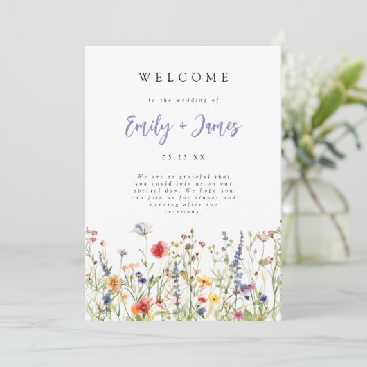 Farbenfrohes Sommer-Wildblumen-Hochzeitsprogramm Programm (Stehend Vorderseite)
