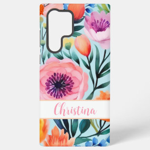 farbenfrohes Sommerblumendesign mit Namen  Samsung Galaxy Hülle