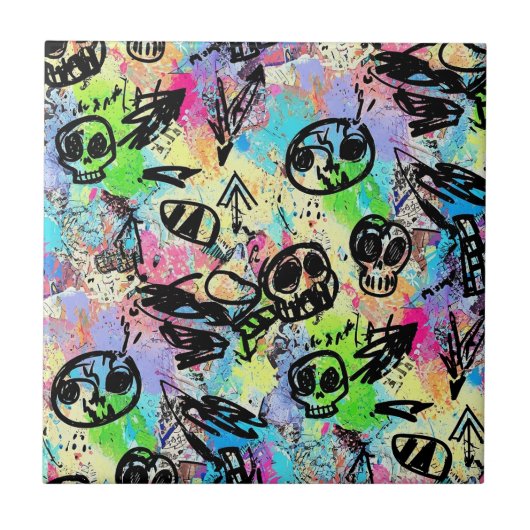 Farbenfrohes städtisches Graffiti-Muster (1) Fliese (Vorderseite)