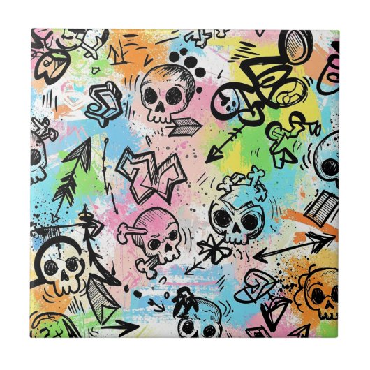 Farbenfrohes städtisches Graffiti-Muster (6) Fliese (Vorderseite)