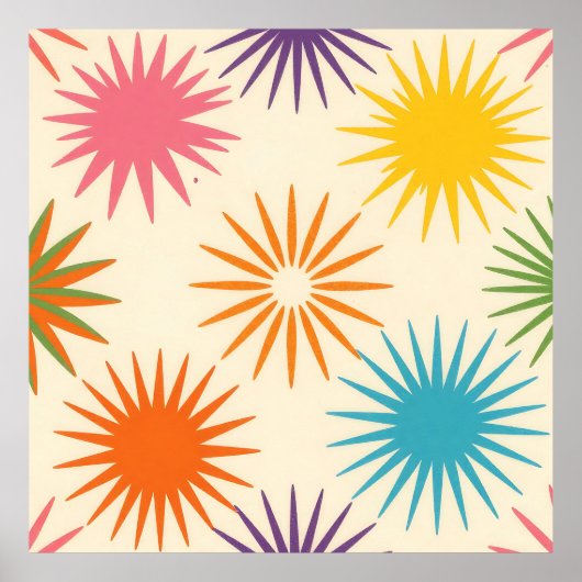 Farbenfrohes Starburst-Muster im Stil der Mitte de Poster (Vorne)