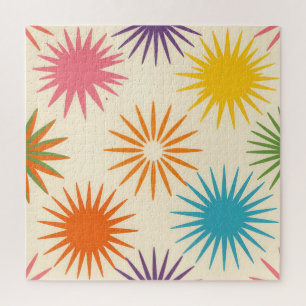 Farbenfrohes Starburst-Muster im Stil der Mitte de Puzzle