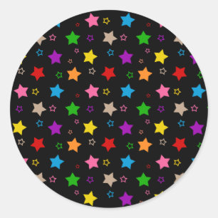 Farbenfrohes Sterne-Muster-Design Schwarz  Runder Aufkleber