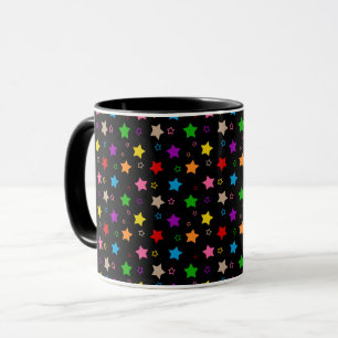 Farbenfrohes Sterne-Muster-Design Schwarz Tasse