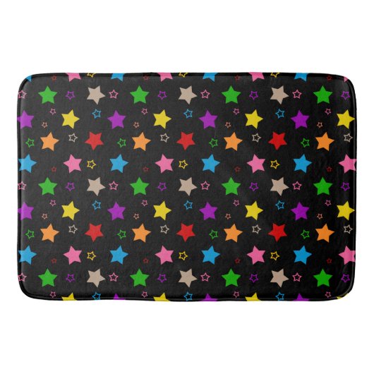Farbenfrohes Sterne-Musterdesign Schwarz  Badematte (Vorderseite)