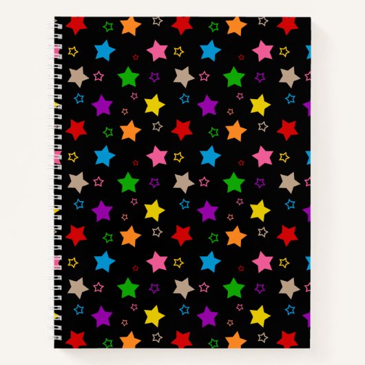 Farbenfrohes Sterne-Musterdesign Schwarz Notizblock (Vorderseite)