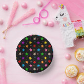Farbenfrohes Sterne-Musterdesign Schwarz Pappteller (Party)