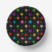 Farbenfrohes Sterne-Musterdesign Schwarz Pappteller (Vorderseite)