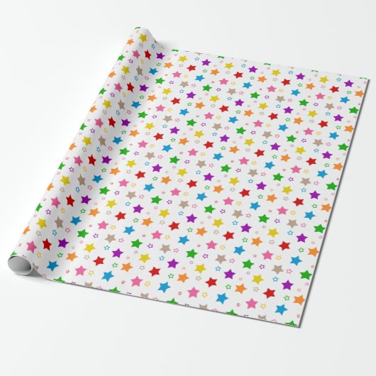 Farbenfrohes Sterne-Musterdesign Weiß Geschenkpapier (Ungerollt)