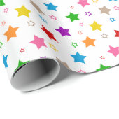 Farbenfrohes Sterne-Musterdesign Weiß Geschenkpapier (Rolleneckpunkt)