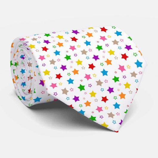 Farbenfrohes Sterne-Musterdesign Weiß Krawatte (Gerollt)