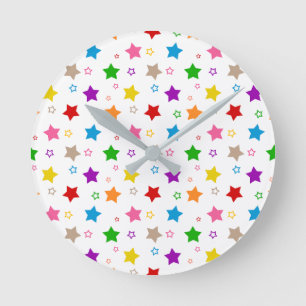 Farbenfrohes Sterne-Musterdesign Weiß Runde Wanduhr