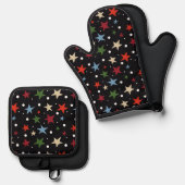 Farbenfrohes Sternmuster Ofenhandschuh & Topflappen-Set (Vorderseite/Rückseite)