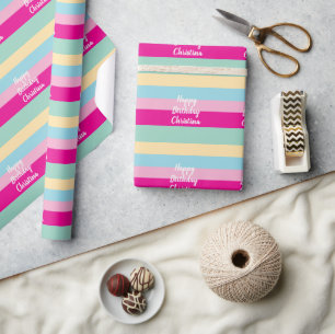 Farbenfrohes Streifen-Texttemplate Geschenkpapier