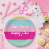Farbenfrohes Streifen-Texttemplate Pappteller (Party)