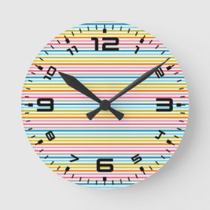 Farbenfrohes Streifenmuster Runde Wanduhr