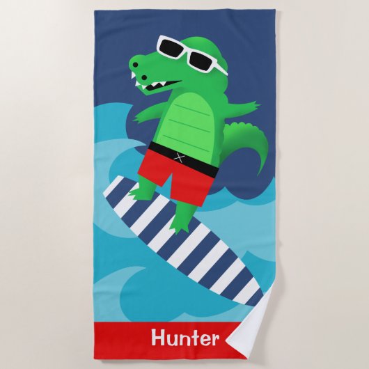 Farbenfrohes Surfen Alligator Strandtuch (Vorderseite)