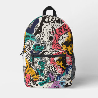 Farbenfrohes surrealistisches Cartoon-Gesichter-Mu Bedruckter Rucksack
