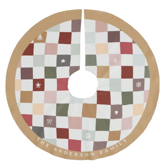 Farbenfrohes Süßes Monogramm Pastell Karo Polyester Weihnachtsbaumdecke (Vorderseite)