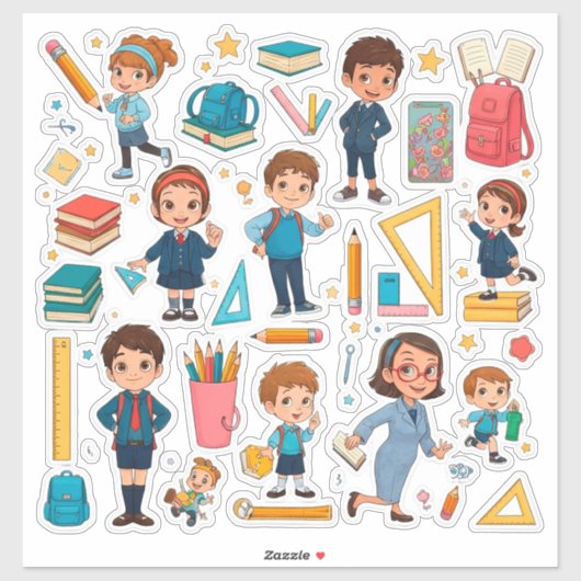 Farbenfrohes süßes Schulsticker-Set Aufkleber (Blatt)