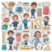 Farbenfrohes süßes Schulsticker-Set Aufkleber (Vorderseite)