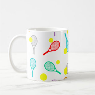 Farbenfrohes Tennis-Nahtloses Muster - Schläger &  Kaffeetasse