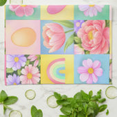 Farbenfrohes Trend Floral Schachbrettmuster Geschirrtuch (Gefaltet)