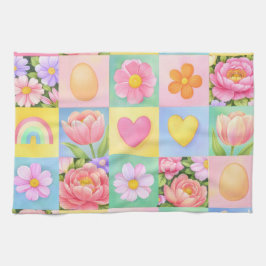 Farbenfrohes Trend Floral Schachbrettmuster Geschirrtuch