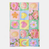 Farbenfrohes Trend Floral Schachbrettmuster Geschirrtuch (Vertikal)