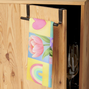 Farbenfrohes Trend Floral Schachbrettmuster Geschirrtuch