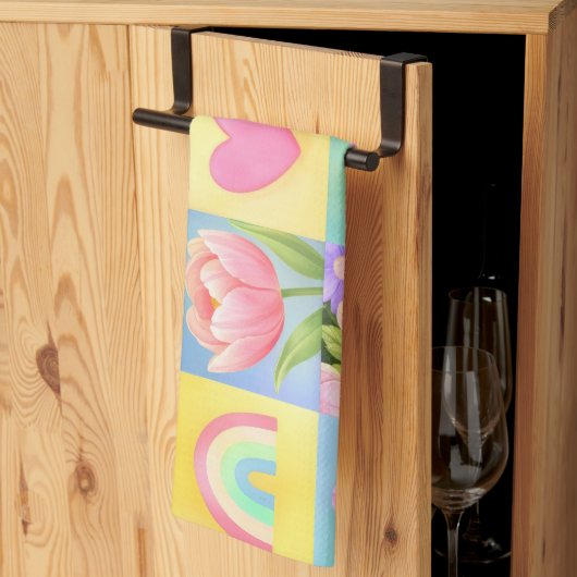 Farbenfrohes Trend Floral Schachbrettmuster Geschirrtuch (Drittel gefaltet)