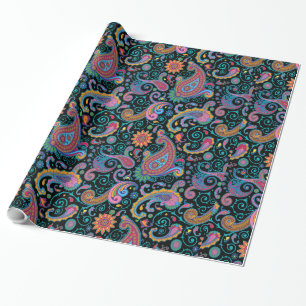 Farbenfrohes, tribales Blumen-Paisleymuster Geschenkpapier