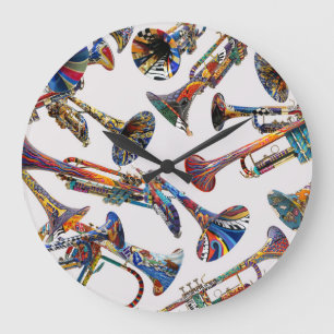 Farbenfrohes Trompetendesign Große Wanduhr