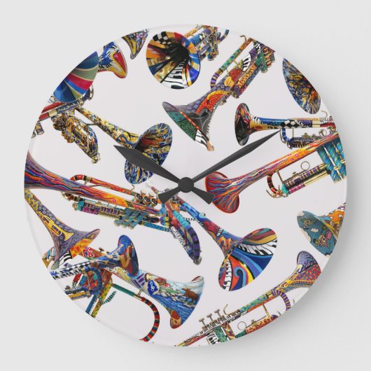 Farbenfrohes Trompetendesign  Große Wanduhr (Vorderseite)