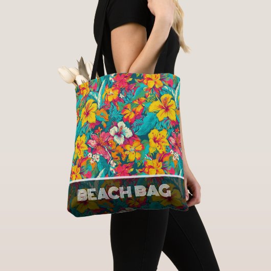 Farbenfrohes Tropische Blumen Muster Tasche (Von Nahem)